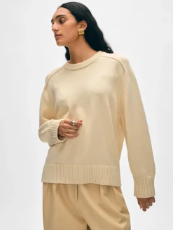 Clearance White + Warren organic cotton saddle sleeve crewneck Ecru