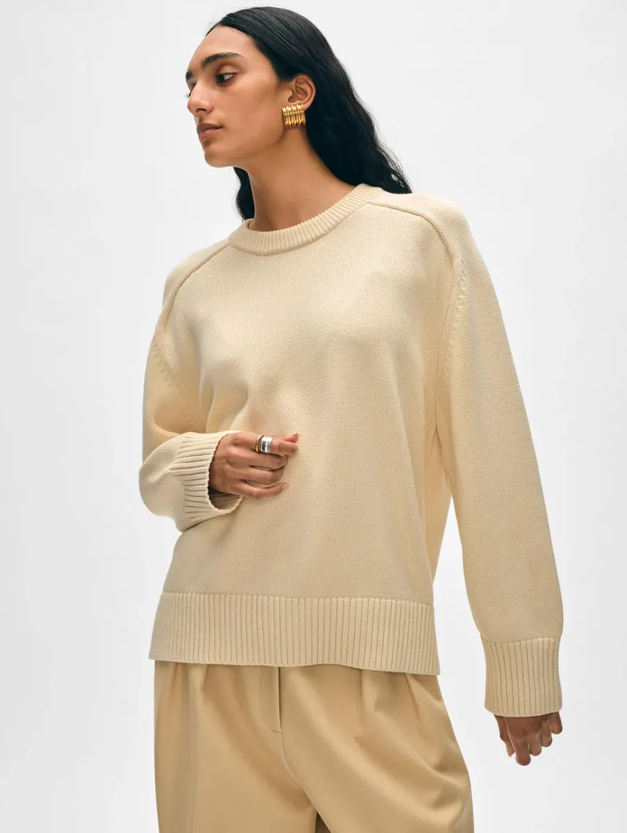 Clearance White + Warren organic cotton saddle sleeve crewneck Ecru