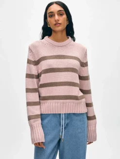Clearance White + Warren organic cotton striped crewneck Blush/Mocha