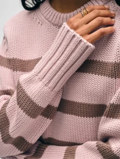 Clearance White + Warren organic cotton striped crewneck Blush/Mocha