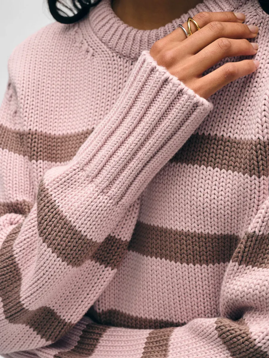Clearance White + Warren organic cotton striped crewneck Blush/Mocha