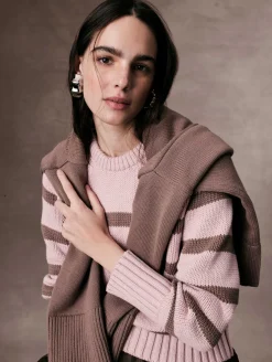 Clearance White + Warren organic cotton striped crewneck Blush/Mocha