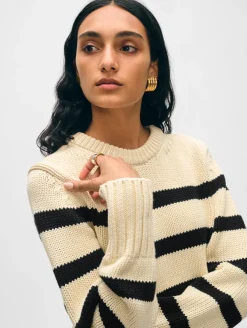 Hot White + Warren organic cotton striped crewneck Ecru/Black