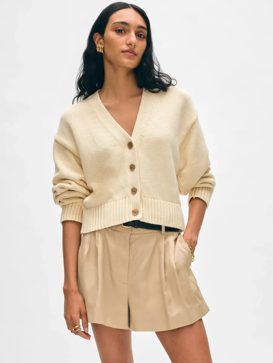 Hot White + Warren organic cotton v neck cardigan Ecru