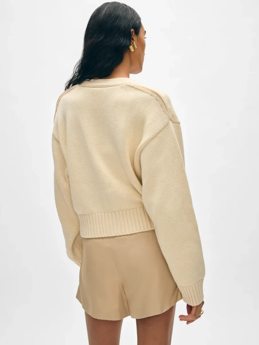 Hot White + Warren organic cotton v neck cardigan Ecru