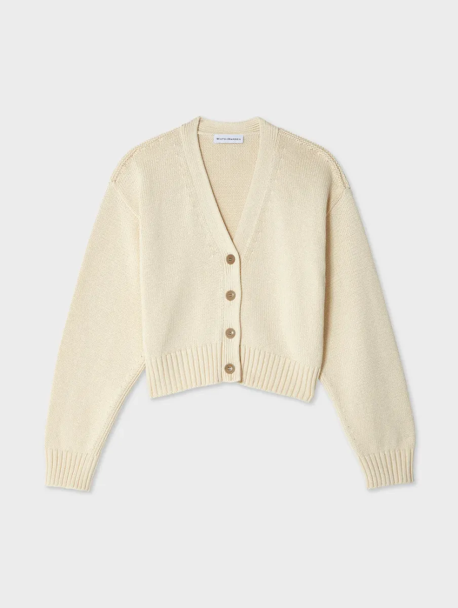 Hot White + Warren organic cotton v neck cardigan Ecru