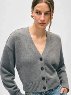 Fashion White + Warren organic cotton v neck cardigan Stone