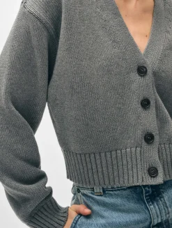 Fashion White + Warren organic cotton v neck cardigan Stone