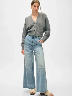 Fashion White + Warren organic cotton v neck cardigan Stone