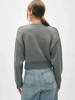 Fashion White + Warren organic cotton v neck cardigan Stone