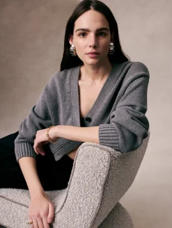 Fashion White + Warren organic cotton v neck cardigan Stone