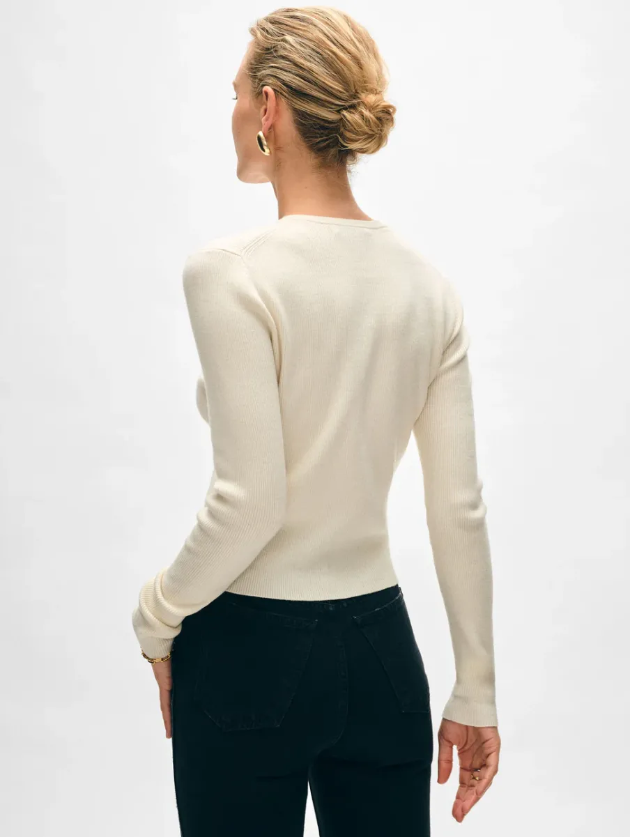 Hot White + Warren superfine merino cardigan Ivory