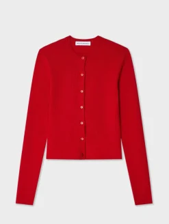 Outlet White + Warren superfine merino cardigan Scarlet
