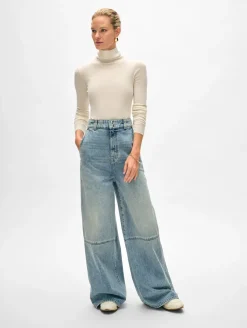 New White + Warren superfine merino fitted turtleneck Ivory