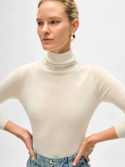 New White + Warren superfine merino fitted turtleneck Ivory