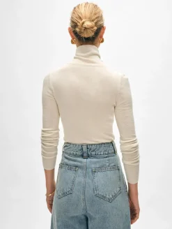 New White + Warren superfine merino fitted turtleneck Ivory