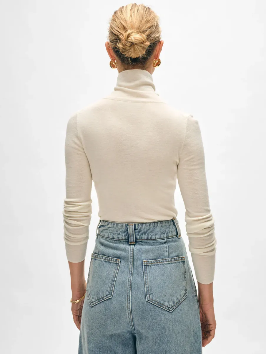 New White + Warren superfine merino fitted turtleneck Ivory