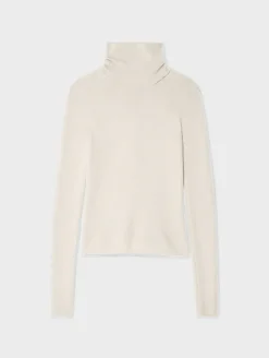 New White + Warren superfine merino fitted turtleneck Ivory