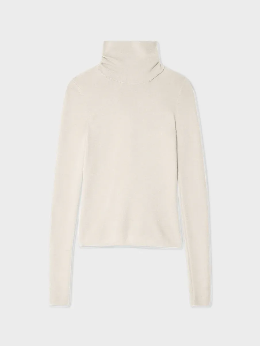 New White + Warren superfine merino fitted turtleneck Ivory