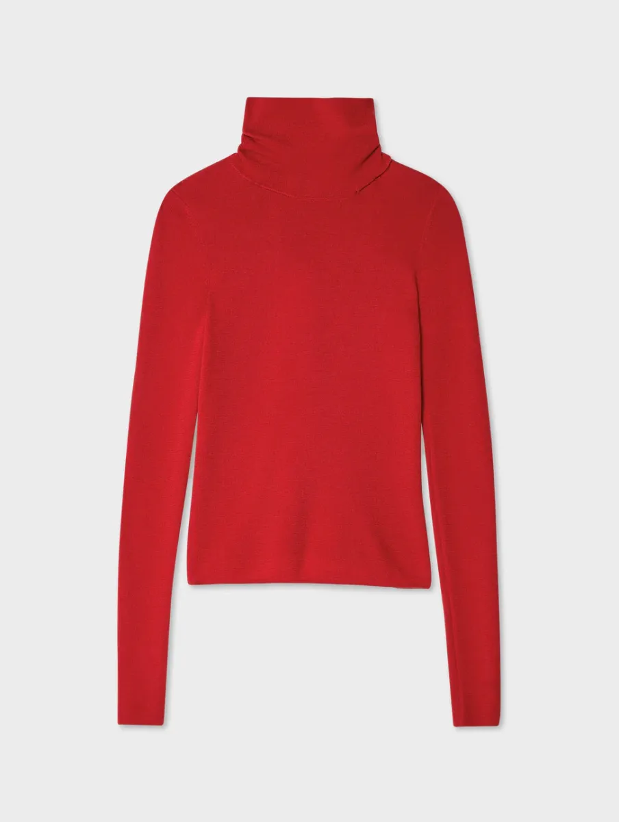 New White + Warren superfine merino fitted turtleneck Scarlet