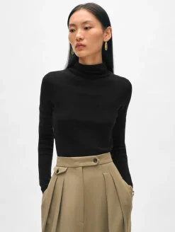 Hot White + Warren superfine merino fitted turtleneck Black