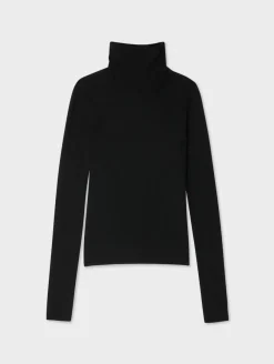 Hot White + Warren superfine merino fitted turtleneck Black