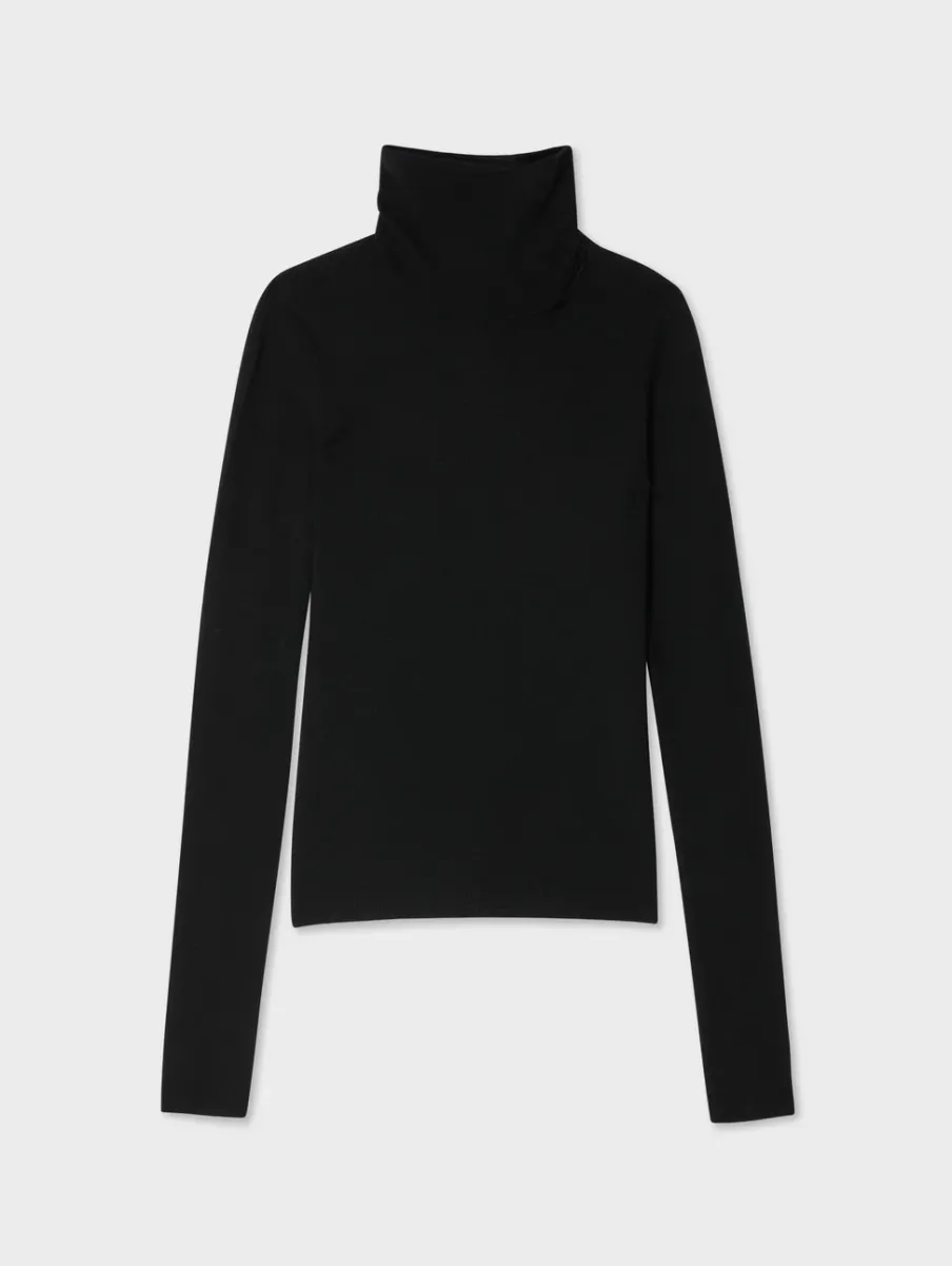 Hot White + Warren superfine merino fitted turtleneck Black