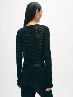 Hot White + Warren superfine merino lace stitch top Black