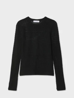 Hot White + Warren superfine merino lace stitch top Black
