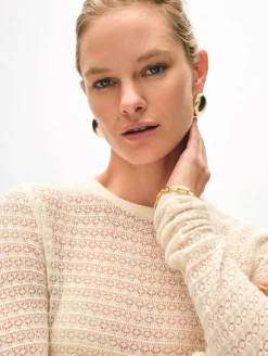 Discount White + Warren superfine merino lace stitch top Ivory
