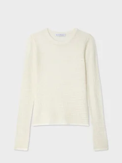 Discount White + Warren superfine merino lace stitch top Ivory
