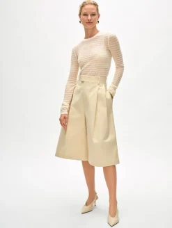 Fashion White + Warren superfine merino lace stitch top Ivory