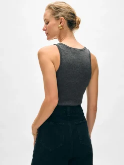 Outlet White + Warren superfine merino ribbed tank AshGreyHeather