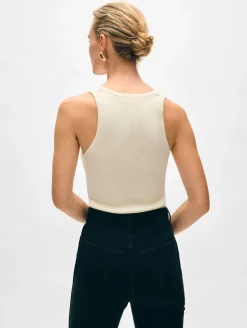 Clearance White + Warren superfine merino ribbed tank Ivory