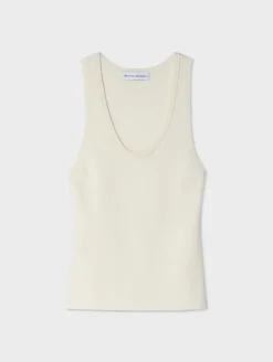 Clearance White + Warren superfine merino ribbed tank Ivory