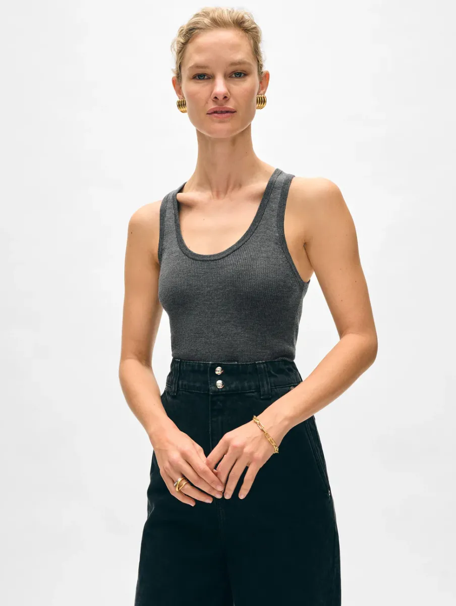 Hot White + Warren superfine merino ribbed tank AshGreyHeather