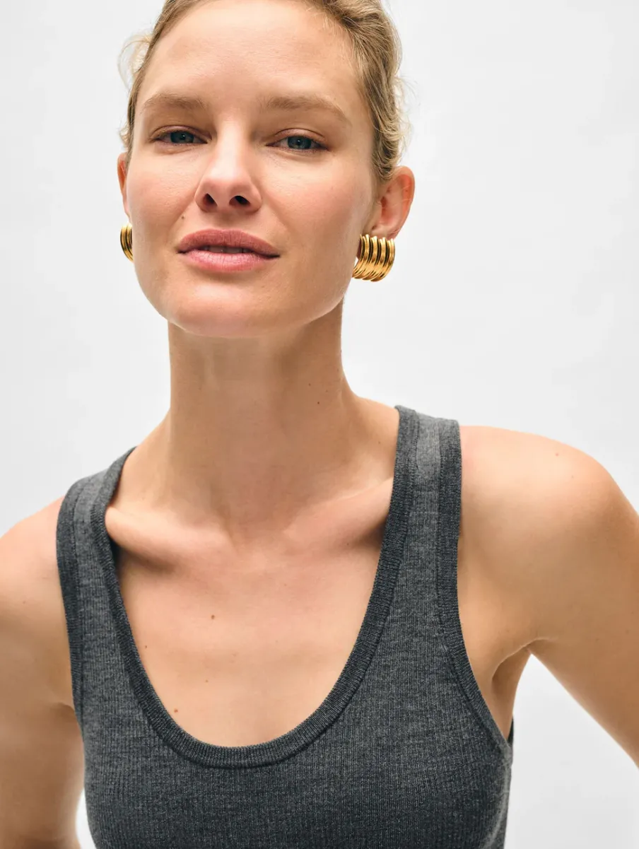 Hot White + Warren superfine merino ribbed tank AshGreyHeather