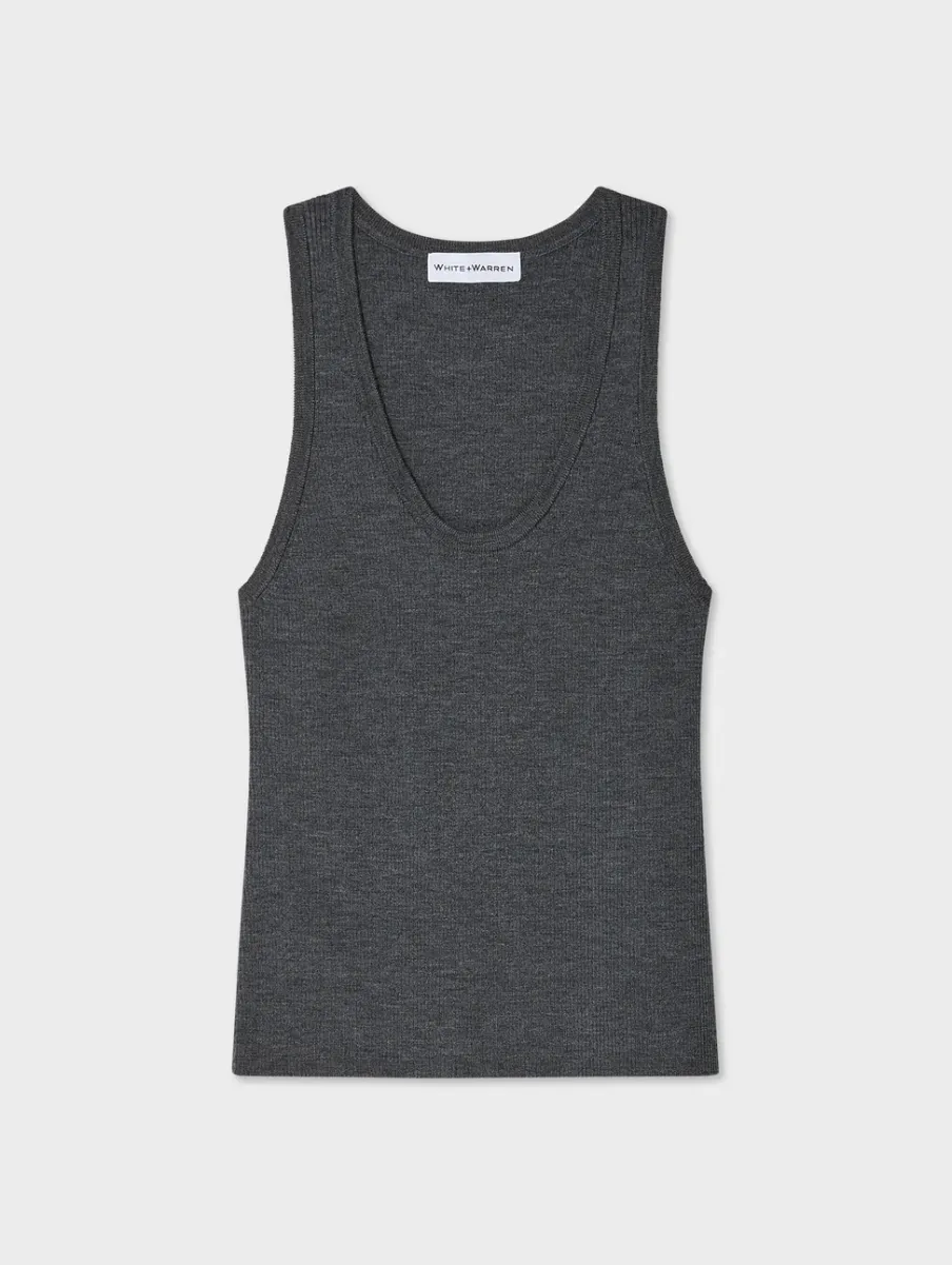 Hot White + Warren superfine merino ribbed tank AshGreyHeather