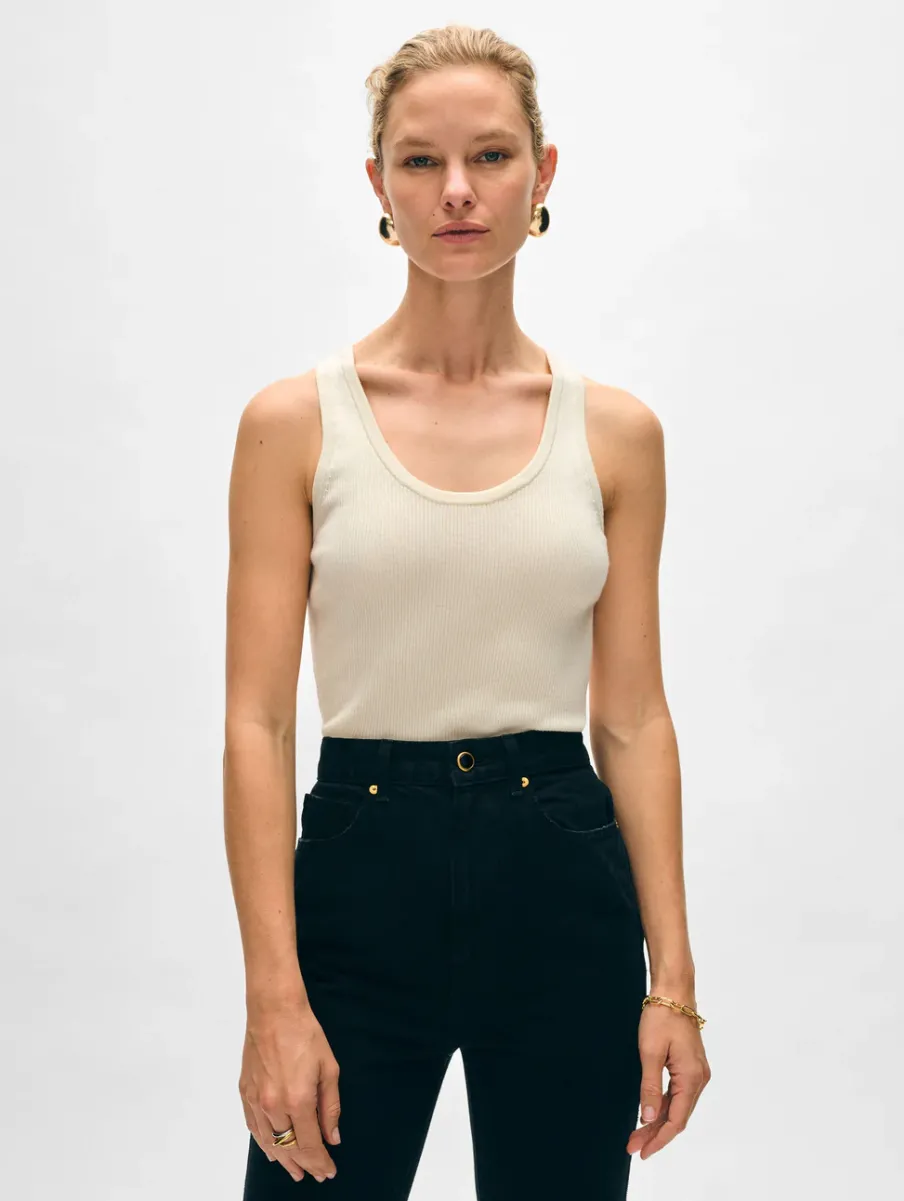 Clearance White + Warren superfine merino ribbed tank Ivory