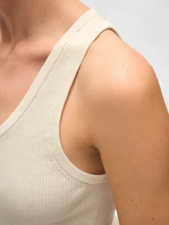 Clearance White + Warren superfine merino ribbed tank Ivory