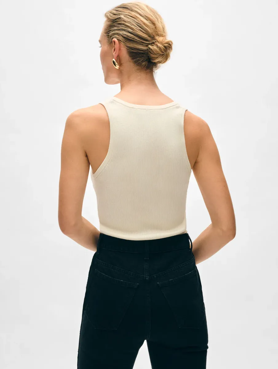 Clearance White + Warren superfine merino ribbed tank Ivory