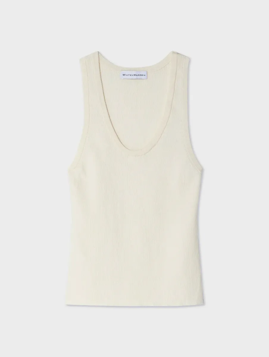 Clearance White + Warren superfine merino ribbed tank Ivory