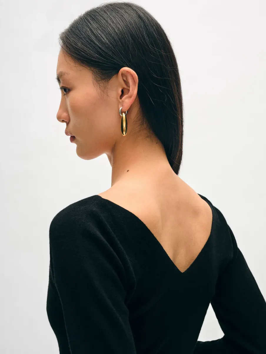 Online White + Warren superfine merino ribbed v neck top Black