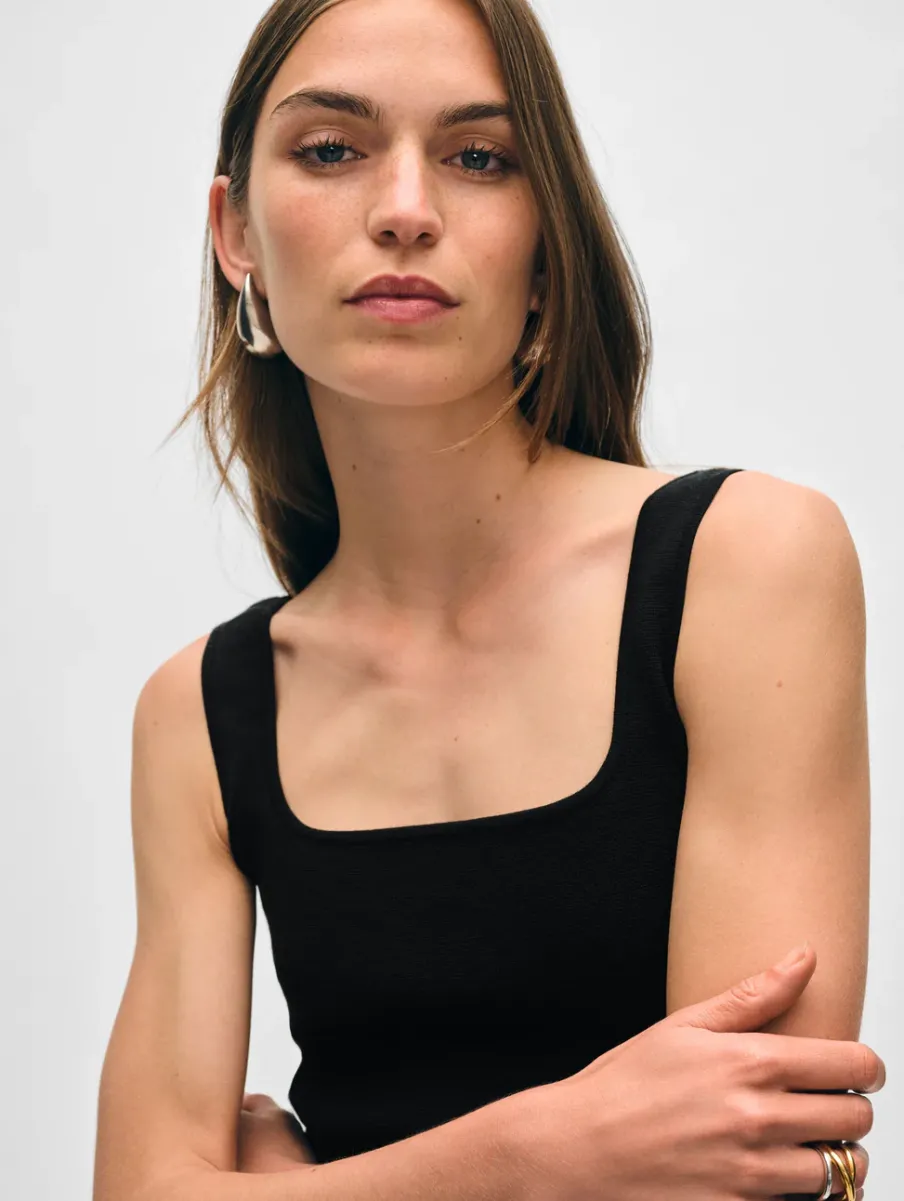 New White + Warren superfine organic cotton tank Black