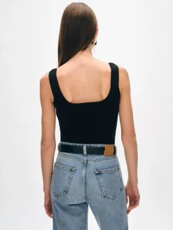New White + Warren superfine organic cotton tank Black