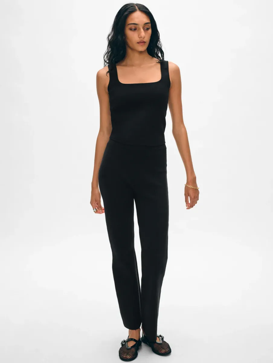 Online White + Warren superfine organic cotton kick flare pant Black