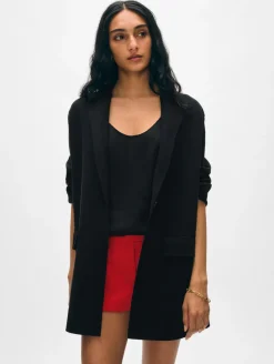 New White + Warren superfine organic cotton oversized blazer Black