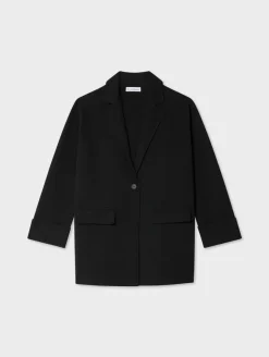 New White + Warren superfine organic cotton oversized blazer Black